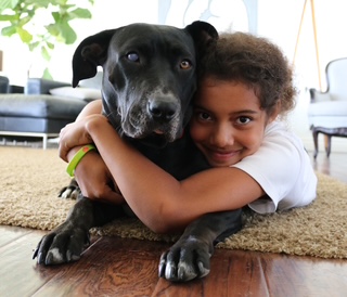Apple being hugged by one of the Toliver daughters who grew up with her by her side.